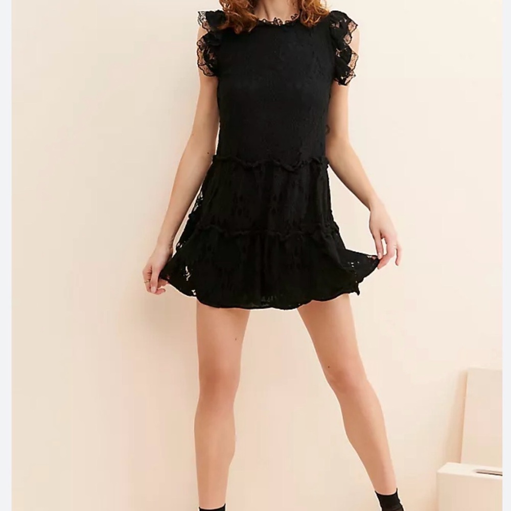 Anthropology Blue Tassel Black Lace Dress XXS